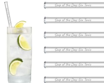 Glasstrohhalme mit Gin Spruch Geschenk Soup of the Day: Gin Tonic 6x 20cm Glastrinkhalm