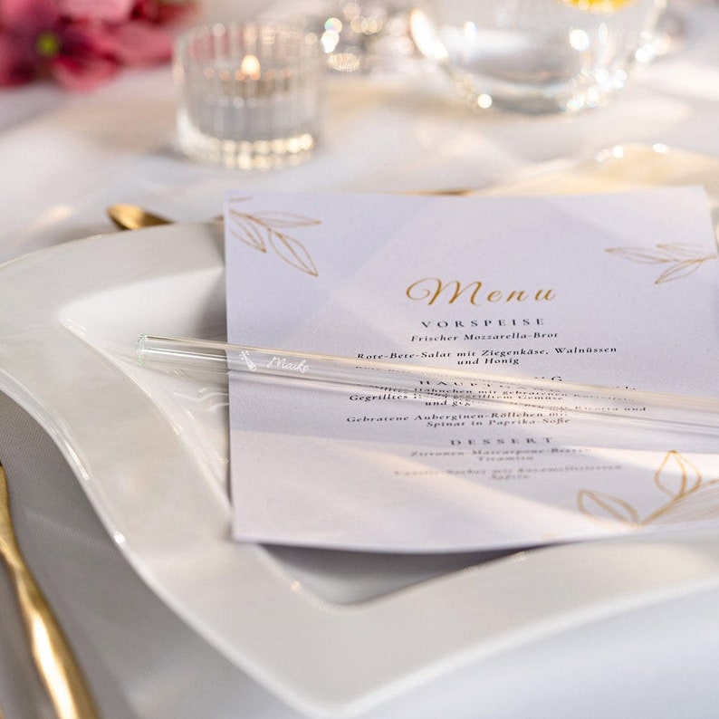 Hochzeit Gastgeschenk gravierte Glasstrohhalme mit 10 individuellen Gast Namen