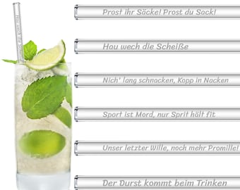 Sauf Sprüche Edition 6 gravierte Glasstrohhalme Trinksprüche Trinkspiele
