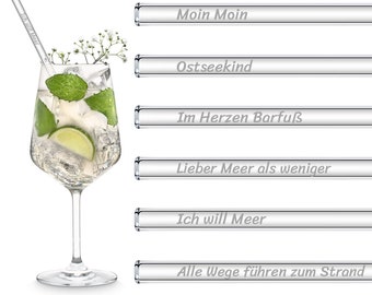 Baltic Sea Sayings Edition engraved glass straws North German humor - 6 pieces