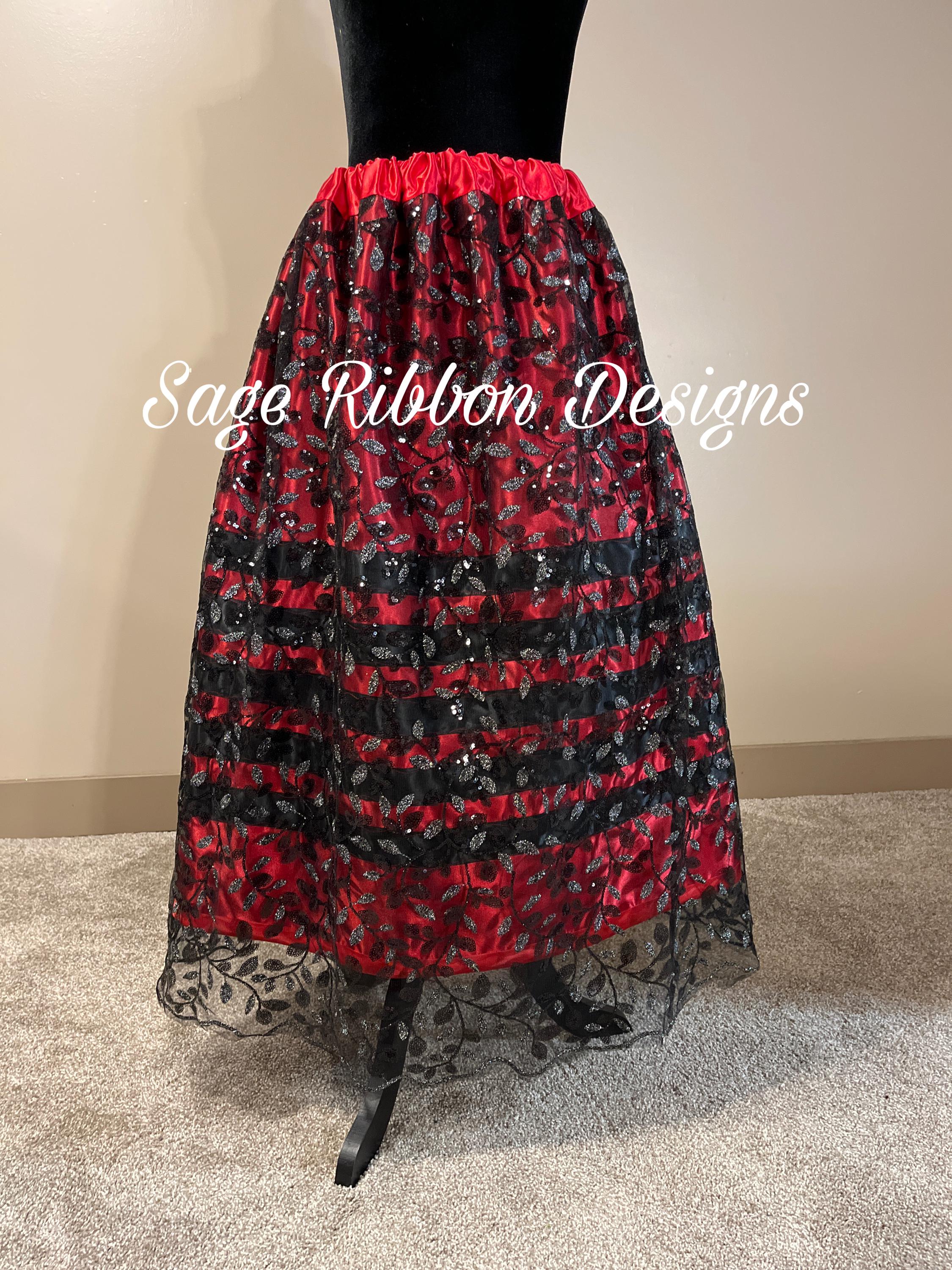 Red & Black Sparkling Lace Overlay Ribbon Skirt - Etsy