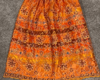 Orange Lace Overlay Ribbon Skirt