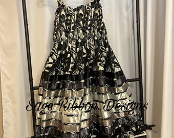 Black Scrunchie Top Ribbon Dress