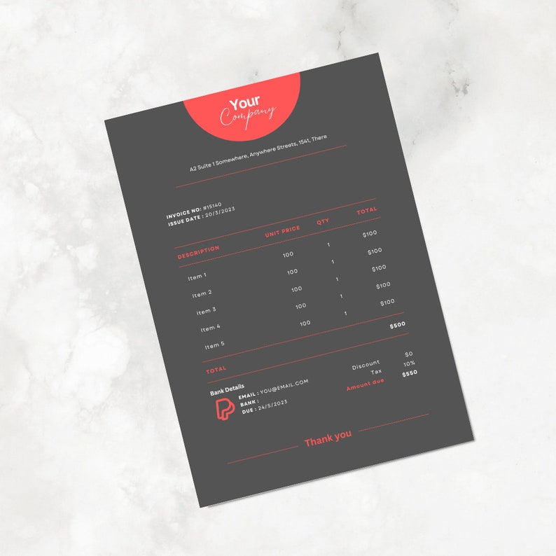 Cute Grey Orange Simple Invoice Template for Small Business Etsy