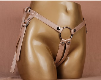 Golden Vegan Leather Strapless Strap On Belt/Strap On Harness For Pegging/Lesbian Strapless StrapOn Harness/Dildo Pegging Harness Bad Dragon