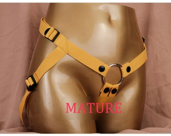 Cotton Strap On Harness For Pegging/Yellow Strap-On Harness/Lesbian Strap On Harness/Strapless Strapon/Adjustable Pegging Panties-MATURE