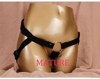 Cotton Strap On Harnesses For Pegging/Lesbian Strapon/Black Strap-On Harness/Plus Size StrapOn Belt/Adjustable Pegging Panties-MATURE