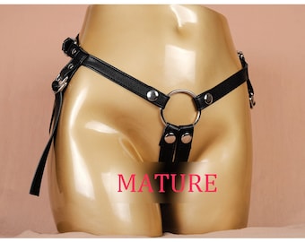 Vegan Leather Strap On Harness For Pegging/Bondage Strapon Harness/Lesbian Strapless Strapon/Black Strap-On/Plus Size StrapOn Belt-MATURE