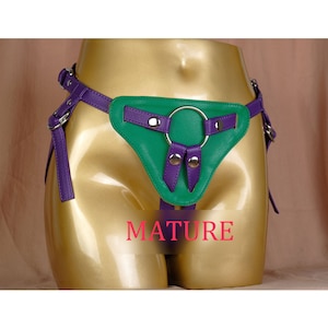 Vegan Leather Strap On Harness For Pegging/Green StrapOn Harness/Harness Panty/Purple Strap-On/Plus Size Strapon/Lesbian Gifts Her-MATURE