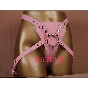 Vegan Leather Strap On Harness For Pegging/Pink Strap On For Lesbian/Pink Pegging Harness/Leather Strapon Panty/Pink Strap-On Belt-MATURE