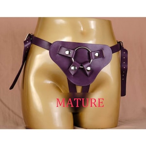 Vegan Leather Strap On Harness For Pegging/Purple StrapOn Harness/Women Pegging Harness Panty/Adjustable Strap-On/Plus Size Strapon-MATURE