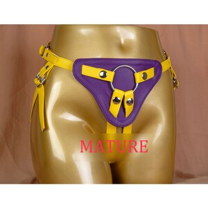 Vegan Leather Strap On Harness Pegging/Purple Yellow StrapOn Harness/Cute Strapless Strapon Harness/Pegging Harness Lesbian Gifts-MATURE