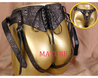 Brown Vegan Leather Strap On Harness For Pegging/Lesbian Harness/StrapOn Harness/Strapon Panties/Women Plus Size Strap-on Lingerie-MATURE