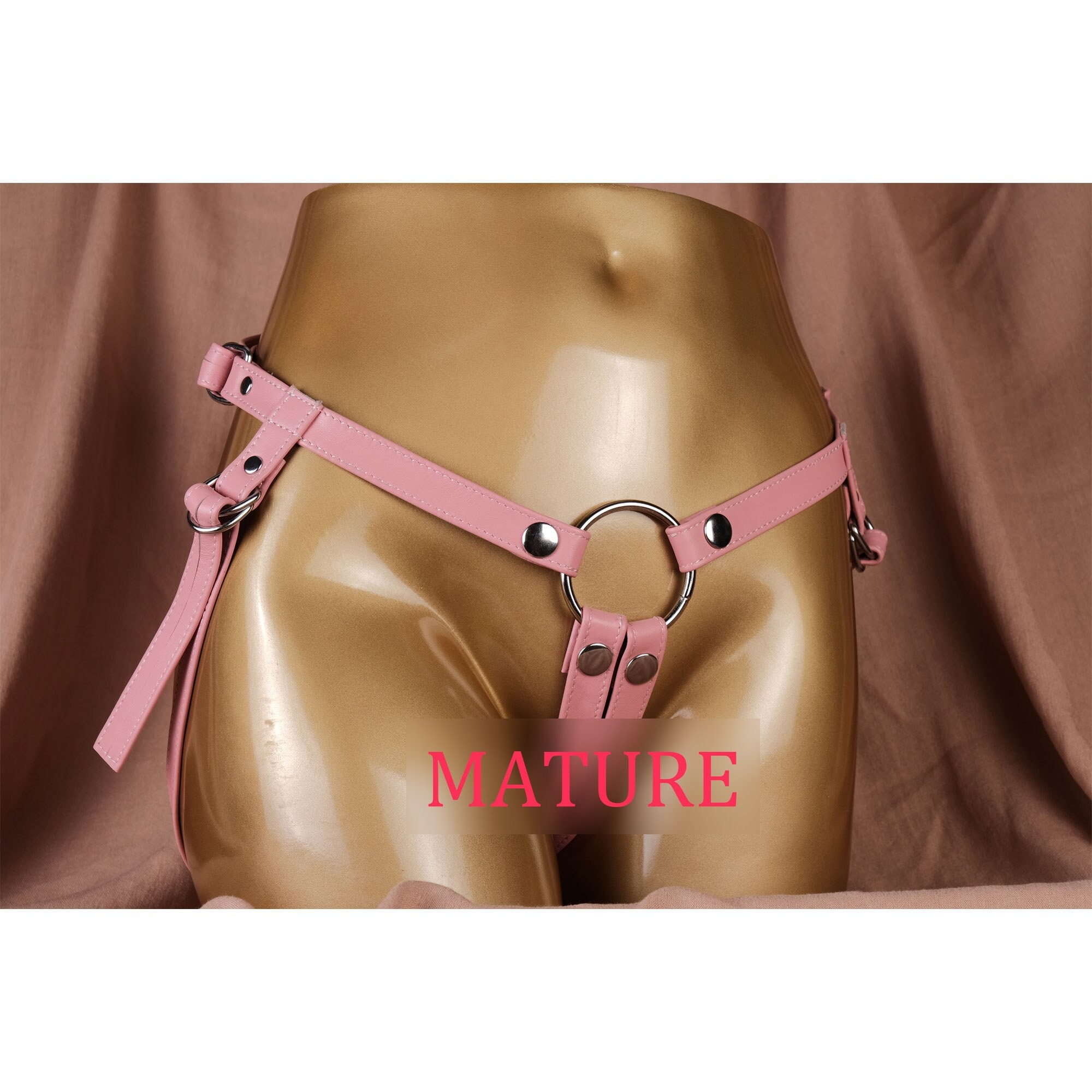 Cowhide Strap-On Harness/Leather Strapon Harness For Pegging/Pink Strap On Harness Belt/Adjustable Pegging Harness Strapon Pegging-MATURE