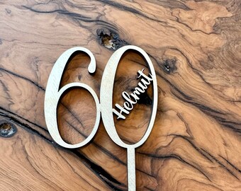 Cake Topper personalisiert aus Holz mit Name und Zahl Geburtstag Tortenstecker