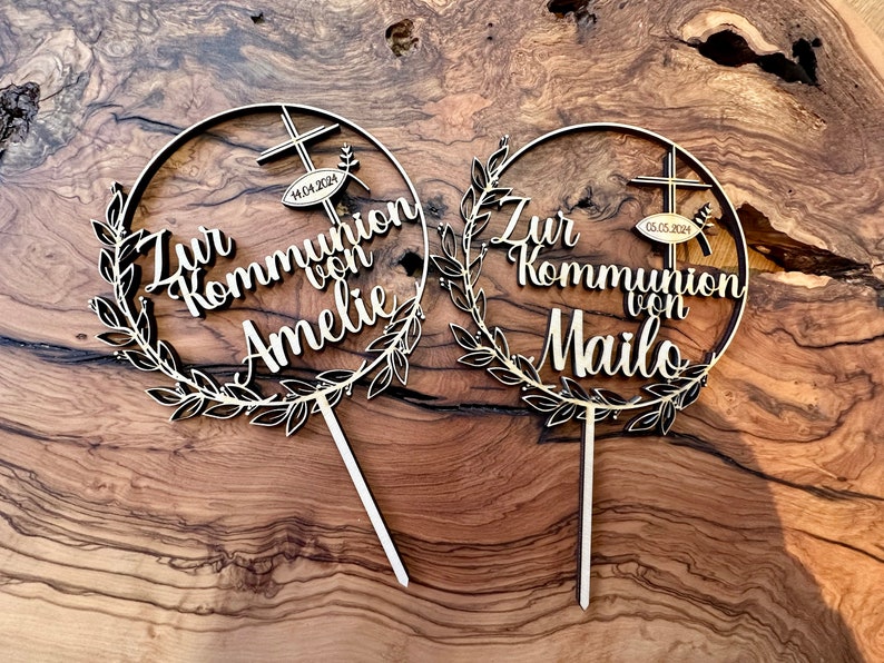 Cake Topper Kuchenstecker Kommunion individuell personalisiert mit Name und Datum Bild 2