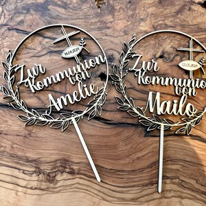 Cake Topper Kuchenstecker Kommunion individuell personalisiert mit Name und Datum Bild 5