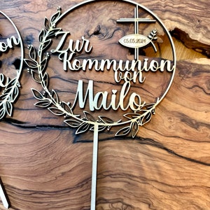 Cake Topper Kuchenstecker Kommunion individuell personalisiert mit Name und Datum Bild 4