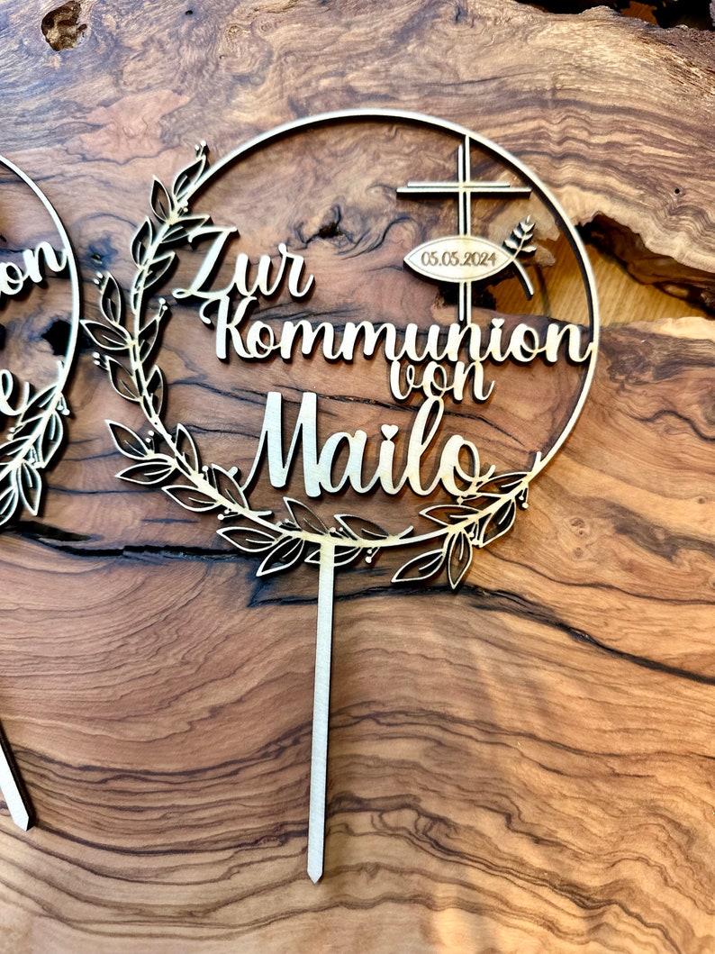 Cake Topper Kuchenstecker Kommunion individuell personalisiert mit Name und Datum Bild 4