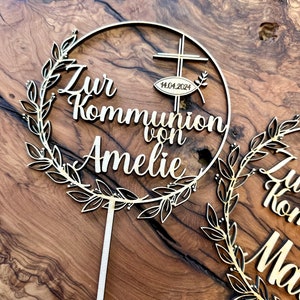 Cake Topper Kuchenstecker Kommunion individuell personalisiert mit Name und Datum Bild 6