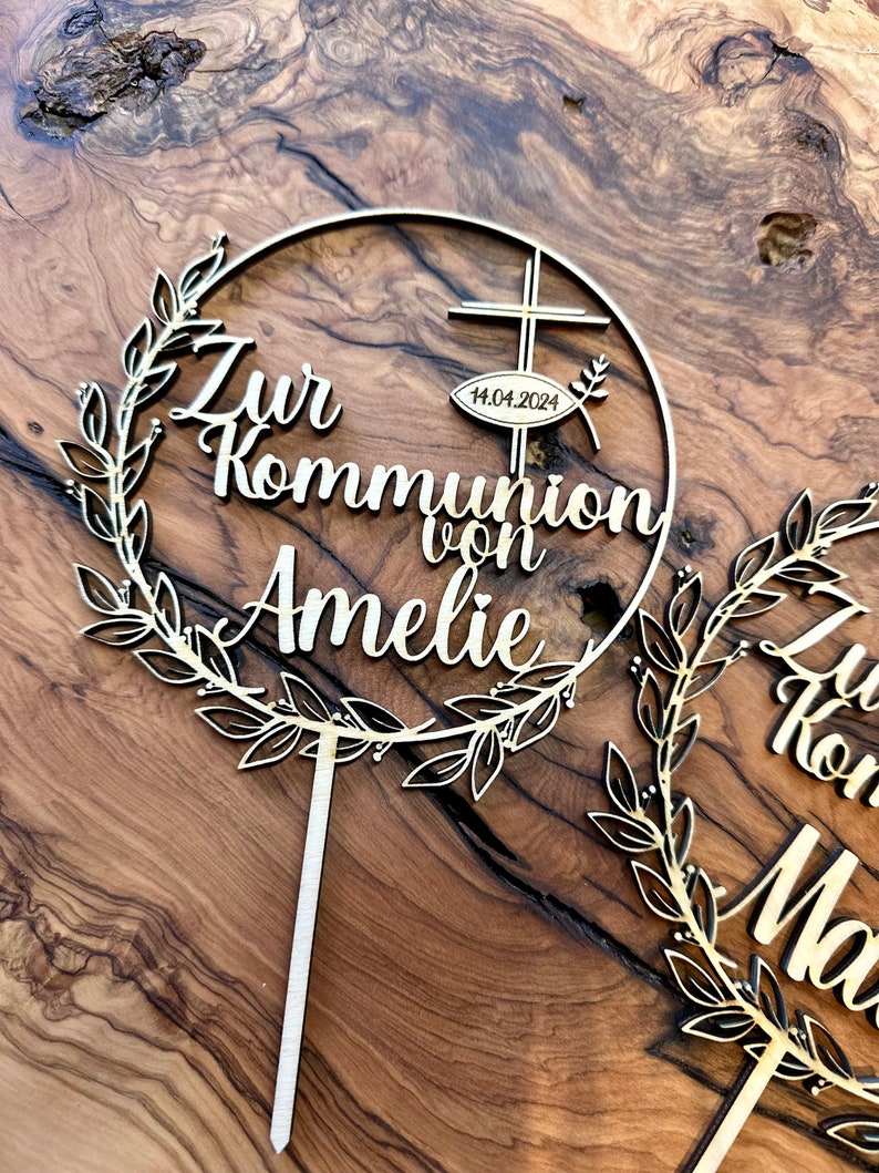 Cake Topper Kuchenstecker Kommunion individuell personalisiert mit Name und Datum Bild 6