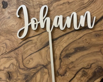 Cake topper personalized made of wood with name birthday cake topper