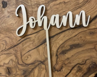 Cake topper personnalisé en bois avec nom gâteau d'anniversaire