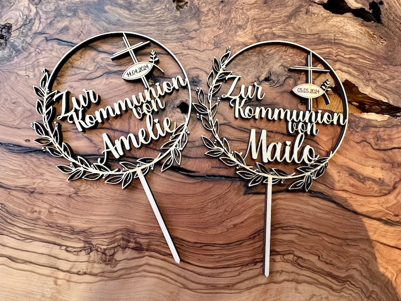 Cake Topper Kuchenstecker Kommunion individuell personalisiert mit Name und Datum Bild 3