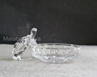 Crystal Quartz Glass Turtle with Plate: Feng Shui Longevity Symbol