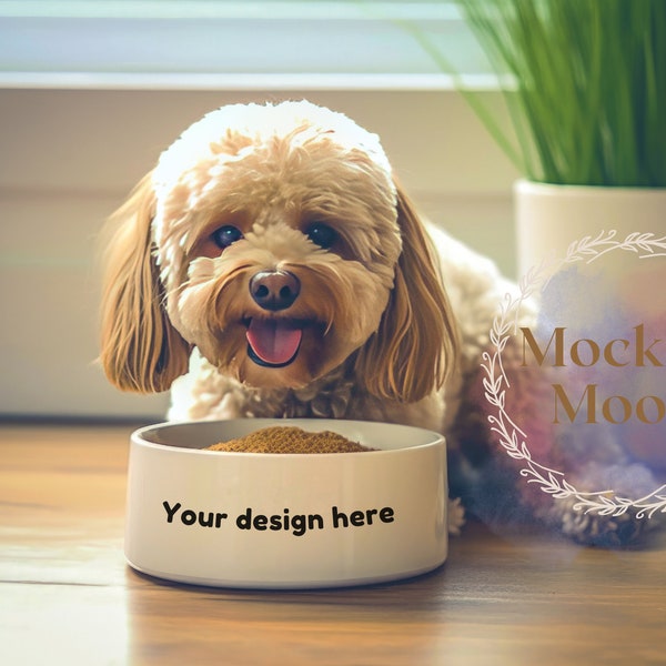 Unique White Ceramic Pet Bowl Mockup Photo – Perfect for Displaying Your Designs