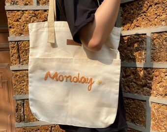 Custom Tote Bag, Personalized Tote Bags Lettering for Women, Embroidered Tote Bag Canvas,Tote Bag With Zipper And Small Front Pocket