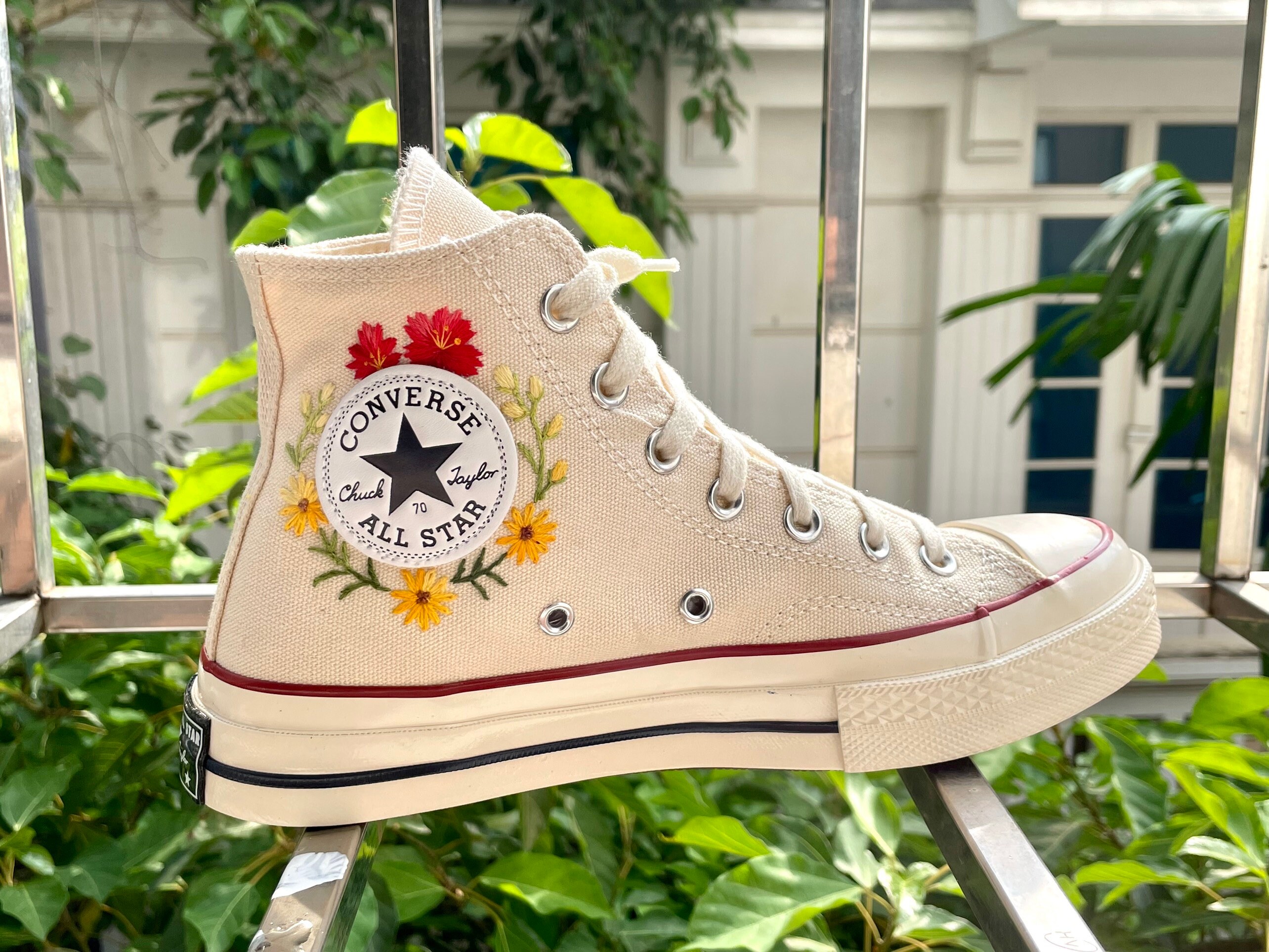 Embroidered Converse Butterflies and Chrysanthemums/converse High Tops
