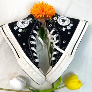 Embroidered Converse/Wedding Converse/Custom Converse White Chrysanthemum Flowers/Converse High Top Chuck Taylor 1970s/Embroidery Gifts image 9