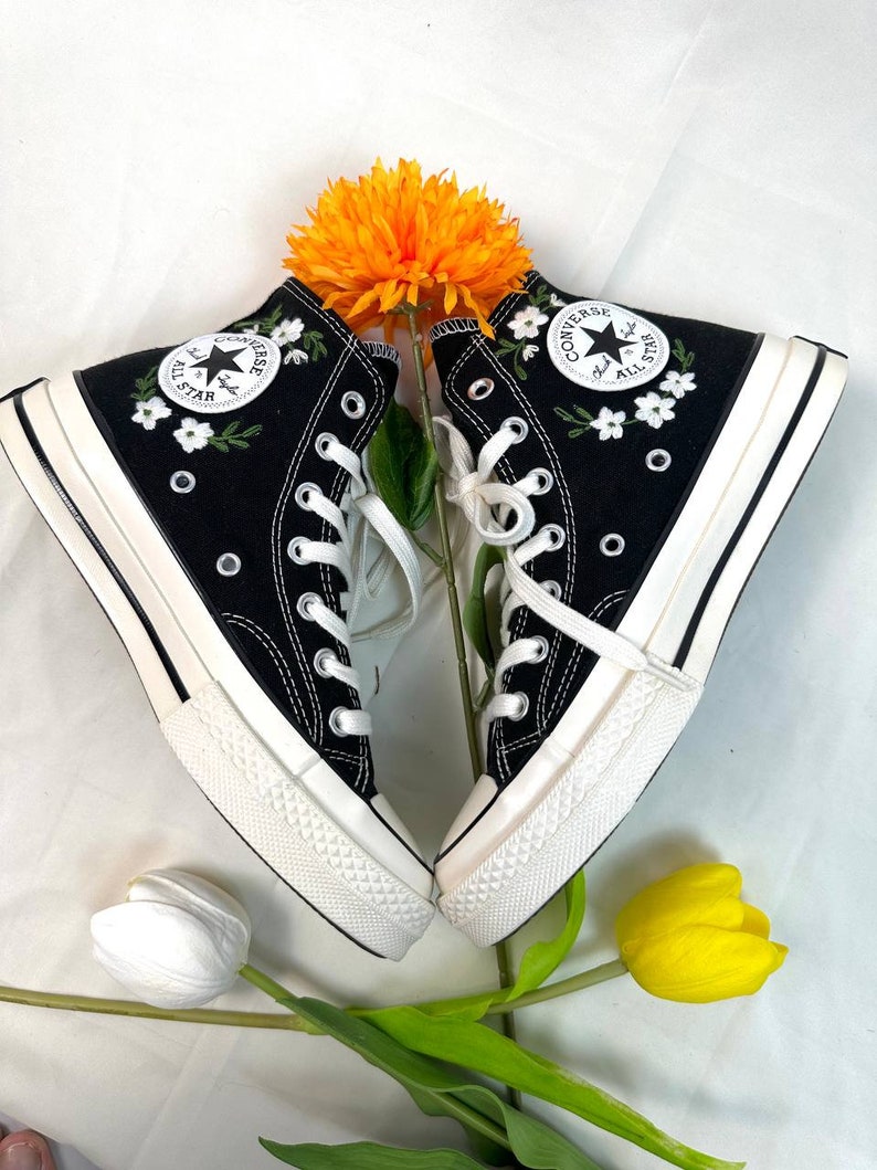 Embroidered Converse/Wedding Converse/Custom Converse White Chrysanthemum Flowers/Converse High Top Chuck Taylor 1970s/Embroidery Gifts image 9
