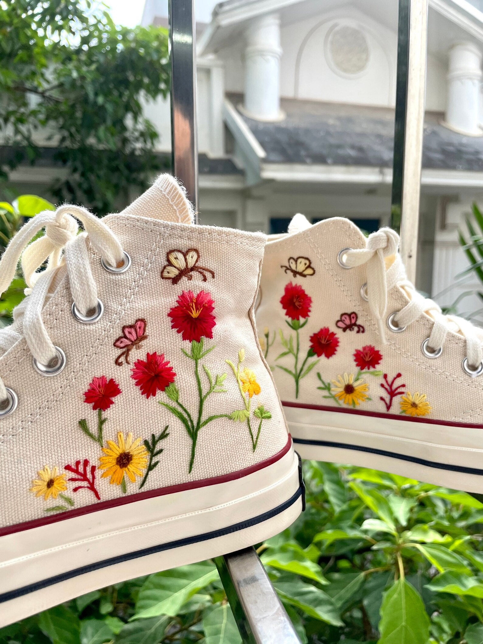 Embroidered Converse Butterflies and Chrysanthemums/converse High Tops