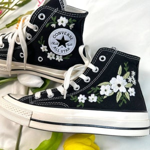 Embroidered Converse/Wedding Converse/Custom Converse White Chrysanthemum Flowers/Converse High Top Chuck Taylor 1970s/Embroidery Gifts image 3