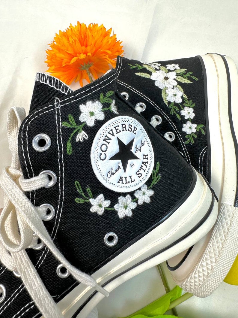 Embroidered Converse/Wedding Converse/Custom Converse White Chrysanthemum Flowers/Converse High Top Chuck Taylor 1970s/Embroidery Gifts image 6