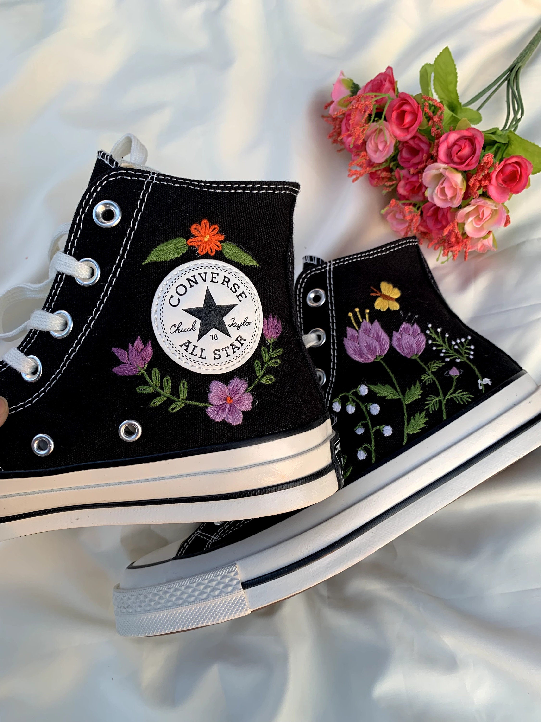 Custom Converse High Top Chuck Taylor 1970s Flower Embroidered/converse