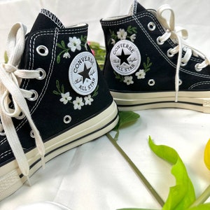 Embroidered Converse/Wedding Converse/Custom Converse White Chrysanthemum Flowers/Converse High Top Chuck Taylor 1970s/Embroidery Gifts image 4