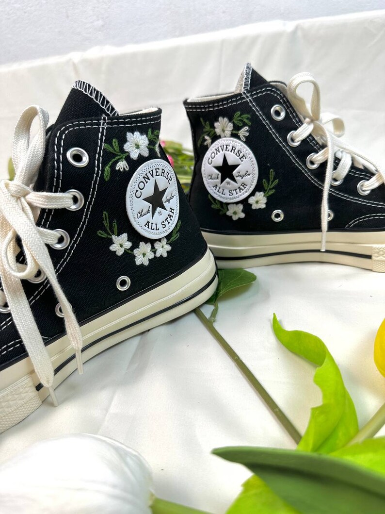 Embroidered Converse/Wedding Converse/Custom Converse White Chrysanthemum Flowers/Converse High Top Chuck Taylor 1970s/Embroidery Gifts image 4