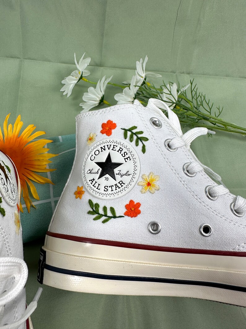 Floral Embroidered Converse/custom Converse High Top Chuck Etsy