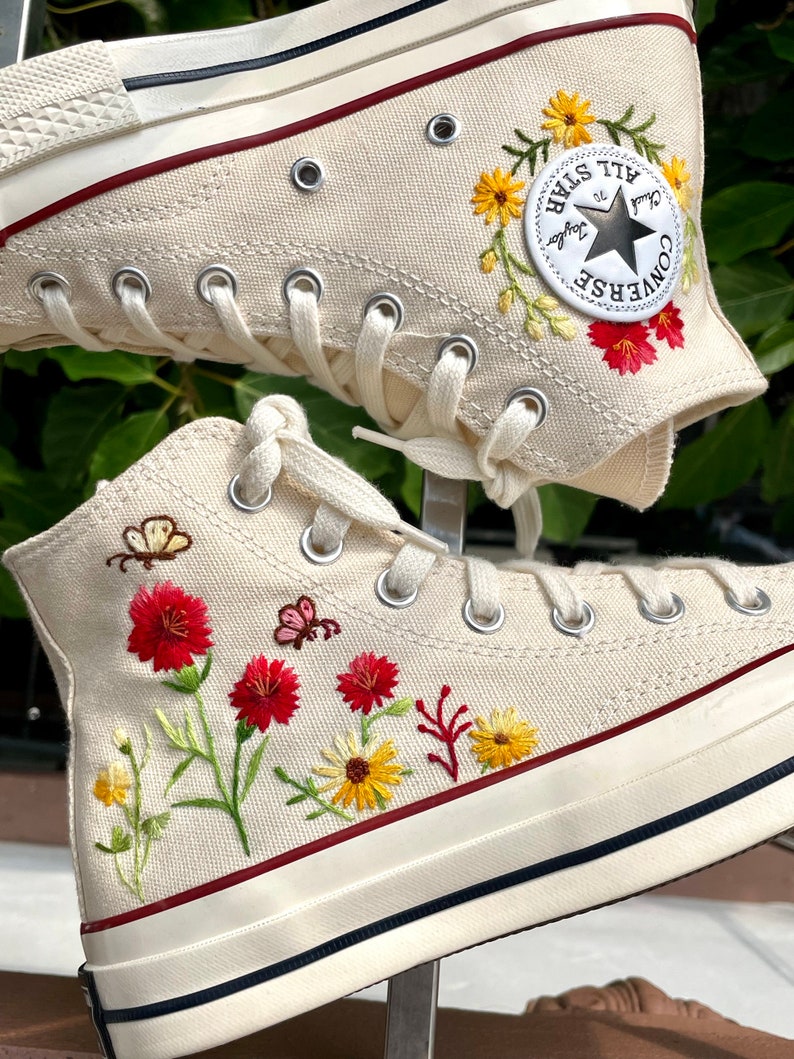 Embroidered Converse Butterflies and Chrysanthemums/converse High Tops