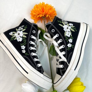 Embroidered Converse/Wedding Converse/Custom Converse White Chrysanthemum Flowers/Converse High Top Chuck Taylor 1970s/Embroidery Gifts image 8