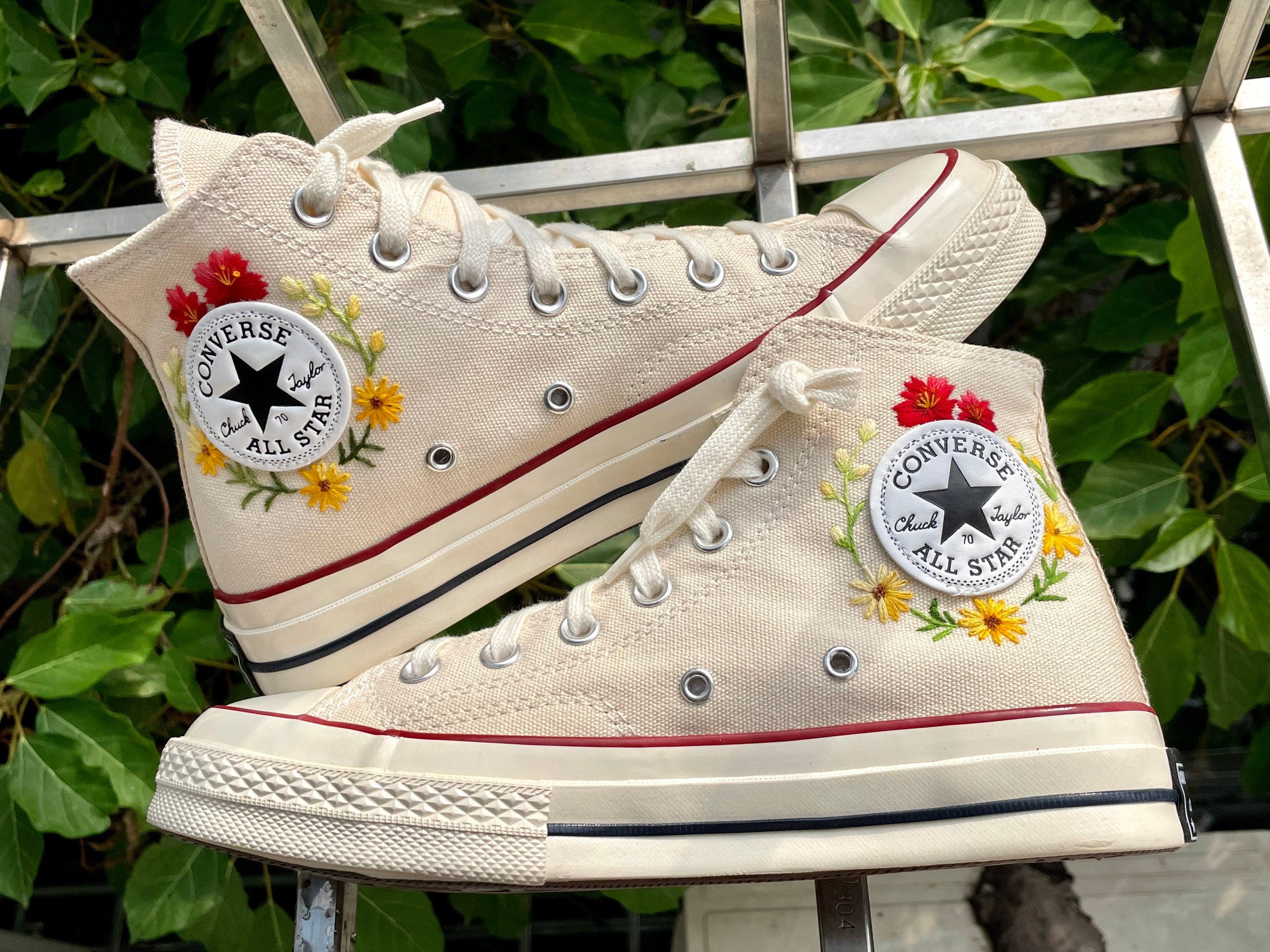 Embroidered Converse Butterflies and Chrysanthemums/converse High Tops