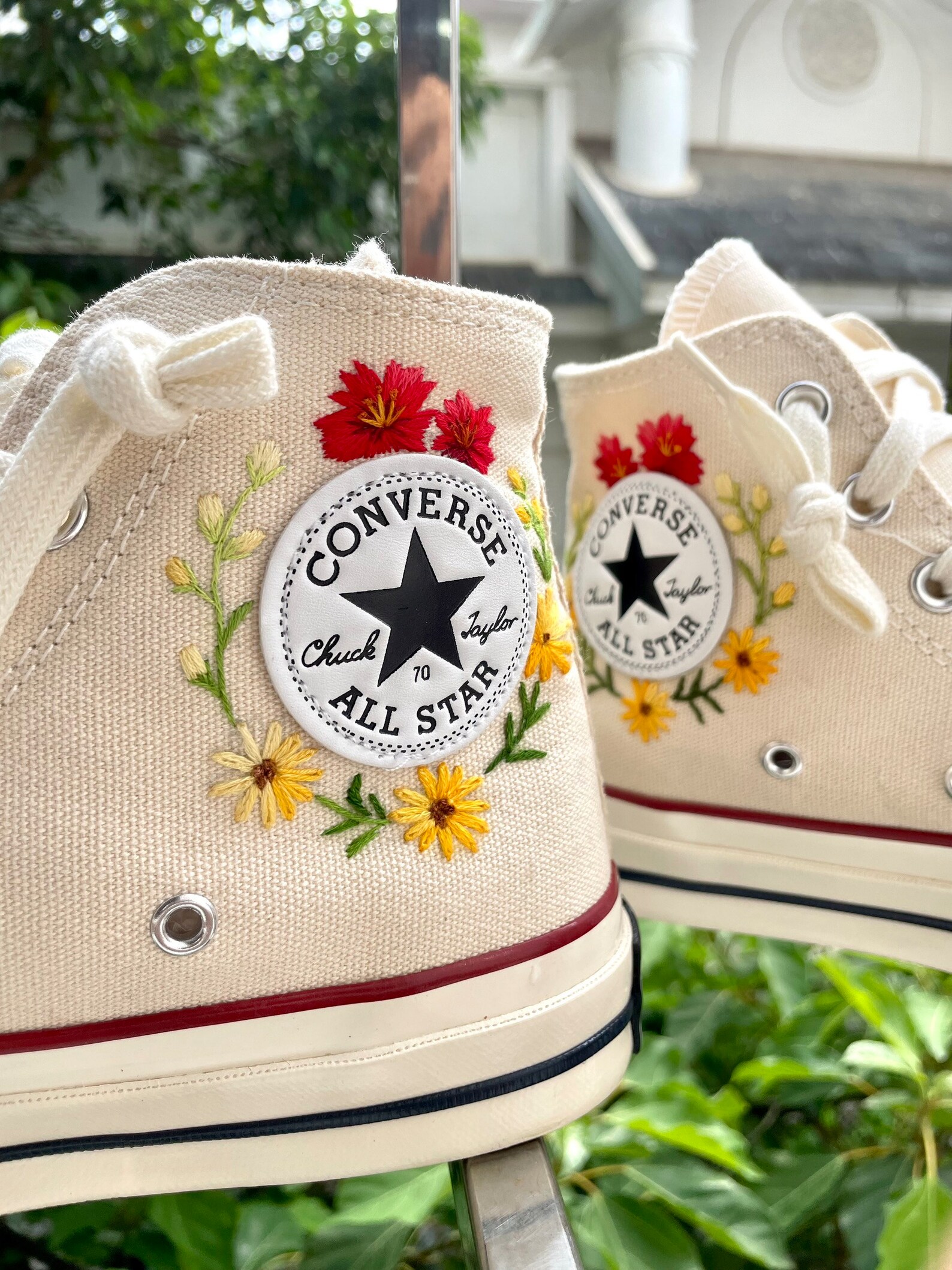 Embroidered Converse Butterflies and Chrysanthemums/converse High Tops
