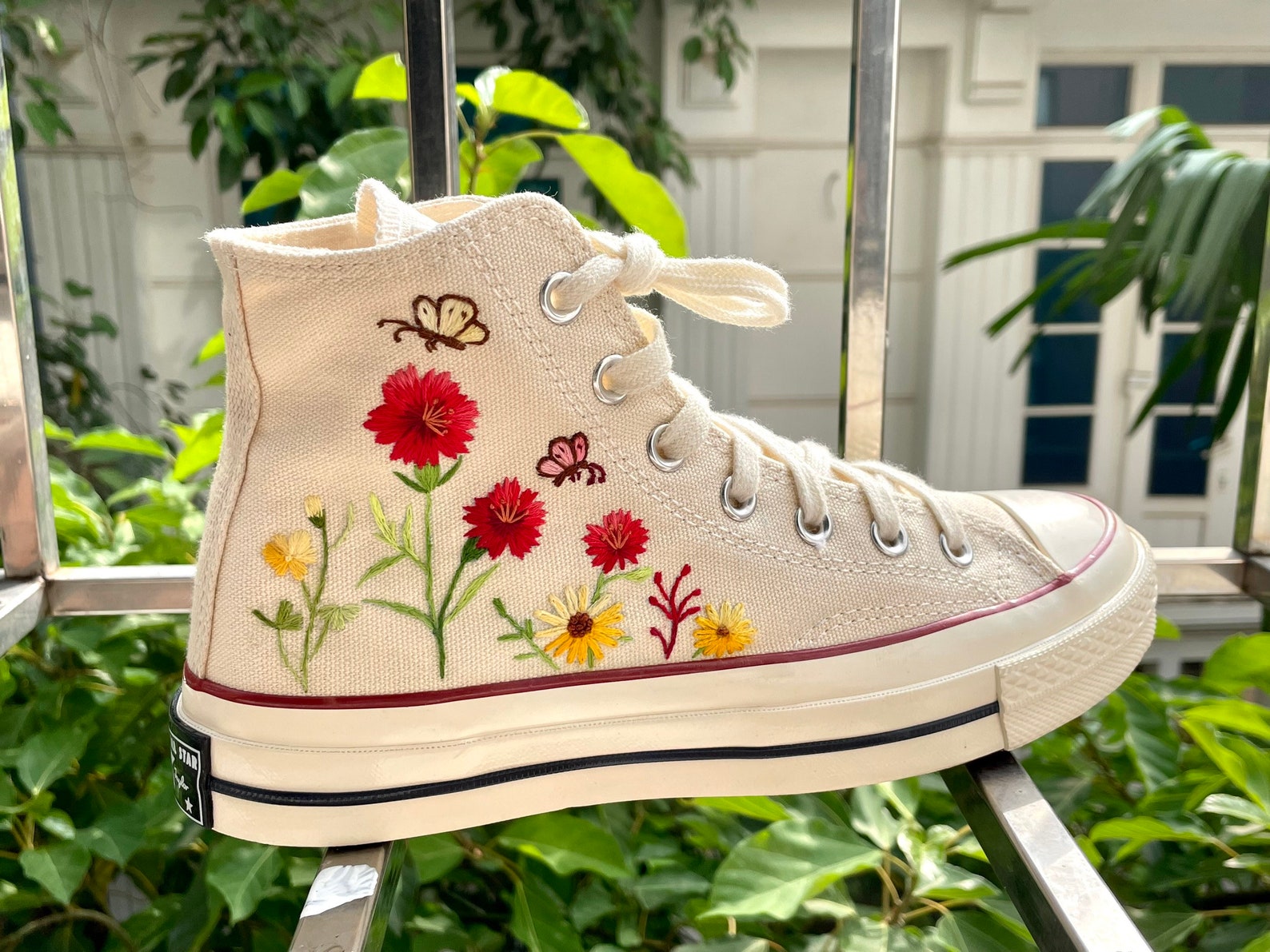 Embroidered Converse Butterflies and Chrysanthemums/converse High Tops