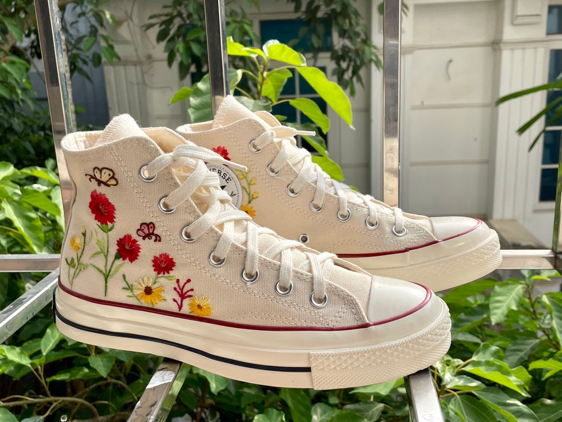 Embroidered Converse Butterflies and Chrysanthemums/converse High Tops