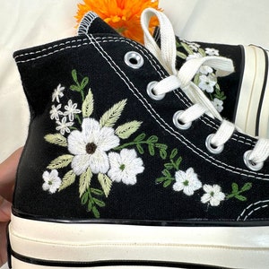 Embroidered Converse/Wedding Converse/Custom Converse White Chrysanthemum Flowers/Converse High Top Chuck Taylor 1970s/Embroidery Gifts image 7