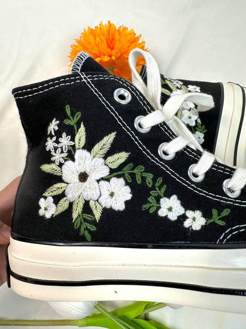 Embroidered Converse/Wedding Converse/Custom Converse White Chrysanthemum Flowers/Converse High Top Chuck Taylor 1970s/Embroidery Gifts image 7