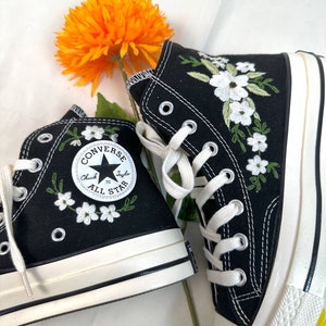 Embroidered Converse/Wedding Converse/Custom Converse White Chrysanthemum Flowers/Converse High Top Chuck Taylor 1970s/Embroidery Gifts image 5